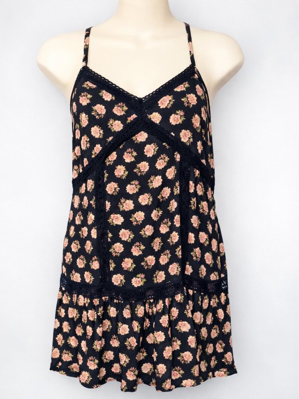 American Eagle Boho Floral Lace‑Trim Mini Dress • Spaghetti Strap Sundress